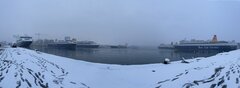 Blue Star Ferries fleet under heavy snow